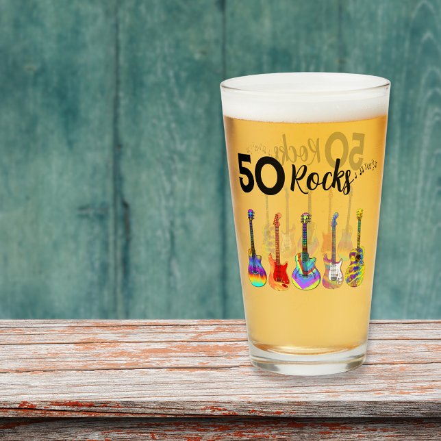 Copo De Pint Guitarras 50º aniversário 50 Rock and Roll (Rock and roll 50th birthday beer glass 50 rocks cool funky psychedelic guitars for him)