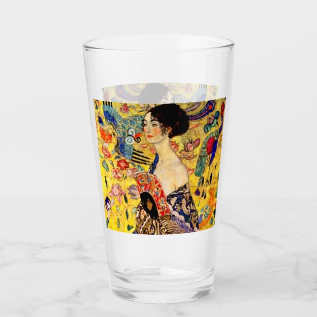 Copo De Pint Gustav Klimt Lady com ventilador (Frente)