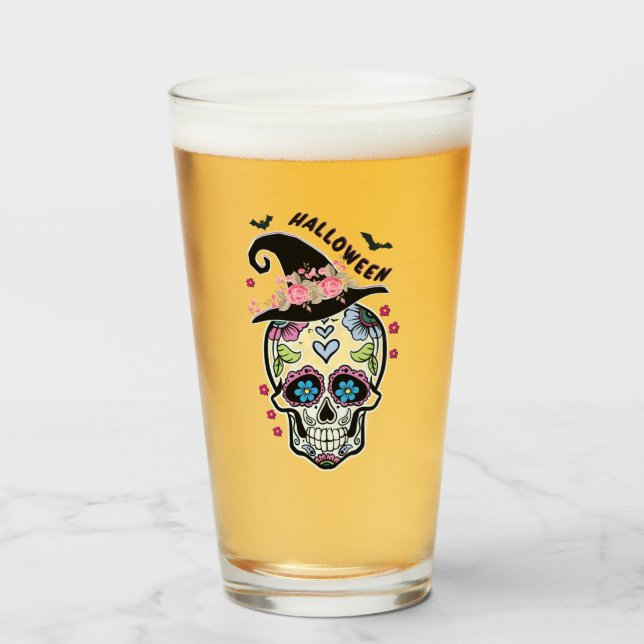 Copo De Pint Halloween Flower Skull (Frente (Preenchido))