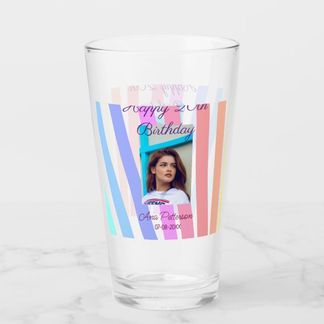 Copo De Pint Happy 20th Birthday rainbow rustic boho lines phot (Frente)