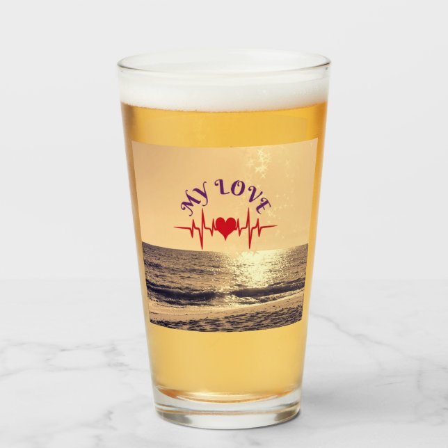 Copo De Pint Heartbeat Love – Minimalist Romantic Design (Traseira (Preenchido))