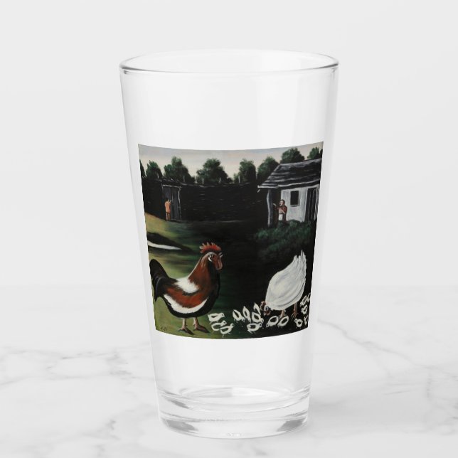 Copo De Pint Hen com seus Pintinhos em uma paisagem rural (Frente)