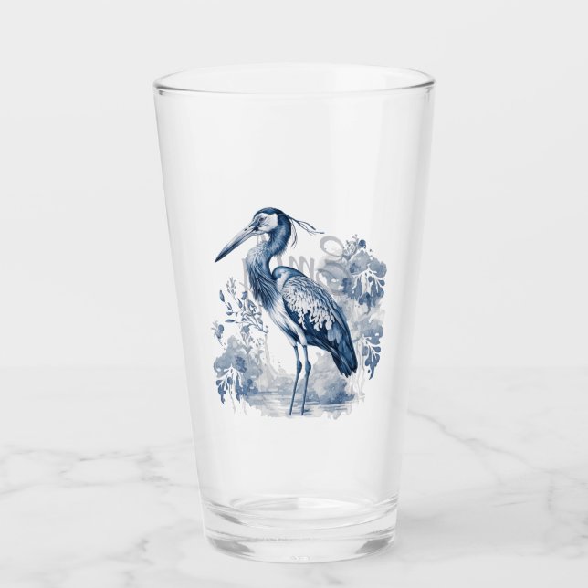 Copo De Pint Herão de arte do estilo Delft azul e branco com fl (Frente)