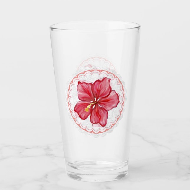 Copo De Pint Hibiscus e rendas RED (Frente)