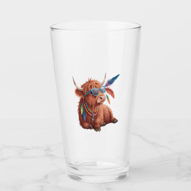 Copo De Pint Highland Cow Png, Cool Cow Png, Sunglass (Frente)