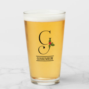Copo De Pint Holiday Holly Monograma G Cerveja Personalizada