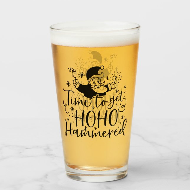 Copo De Pint Hora de pegar Ho Ho Hammered | Humor Bebendo XMAS (Frente (Preenchido))