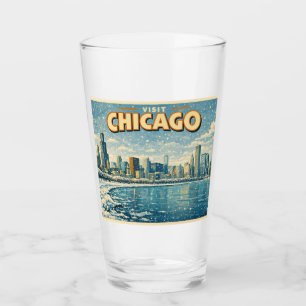Copo De Pint Horizonte de Chicago e Lago Michigan no inverno