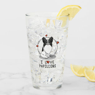 Copo De Pint I Love Papillons (branco e preto) Hearts Dogs Cute