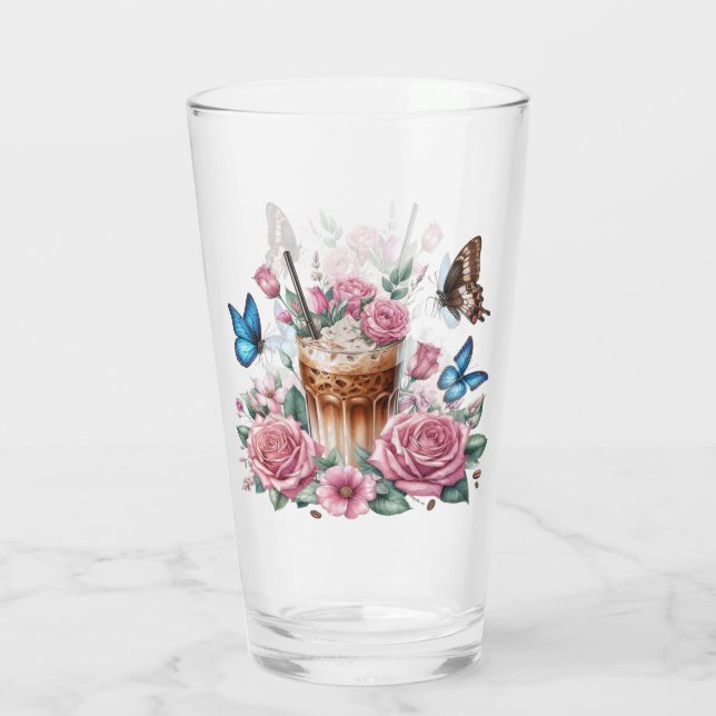 Copo De Pint Iced Coffee & Butterfly Floral Art (Verso)