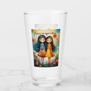 Copo De Pint Ilustração caprichosa de duas meninas no Dia das M