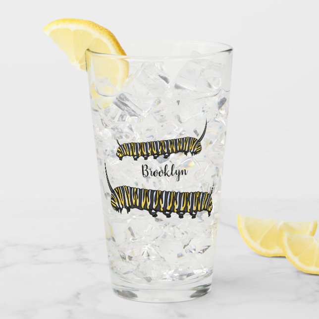 Copo De Pint Ilustração da cartoon da lagarta monarca (Gelo frontal)