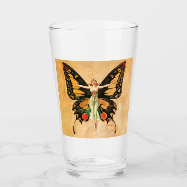 Copo De Pint Ilustração da Mulher Voadora Flapper Butterfly (Frente)