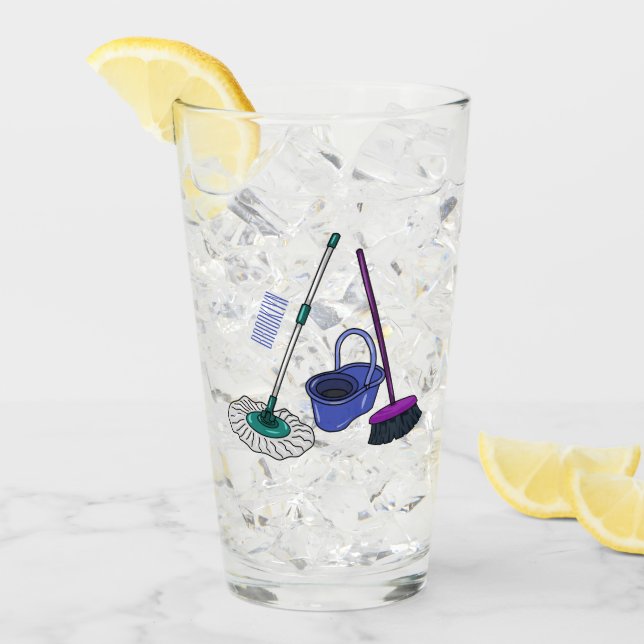 Copo De Pint Ilustração de desenho animado de Broom & mop (Gelo frontal)