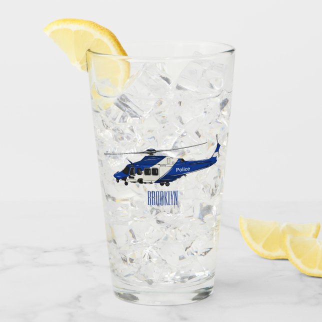 Copo De Pint Ilustração de desenho animado de helicóptero polic (Gelo frontal)