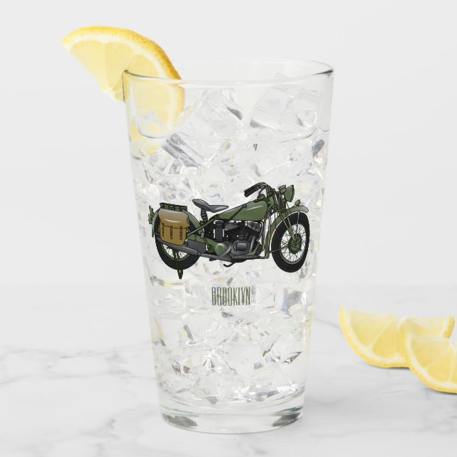 Copo De Pint Ilustração de desenho animado de motocicleta milit (Gelo frontal)