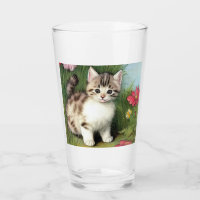 Ilustração de Gato Vintage com Flores Vermelhas