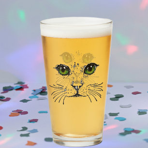 Copo De Pint Ilustração do rosto de gato em olhos verdes vibran