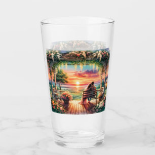Copo De Pint Ilustração Romântica de Vista do Alpendre ao Pôr d