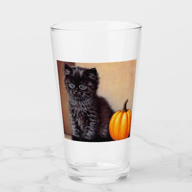 Copo De Pint Ilustração Vintage Halloween Black Kitten (Frente)