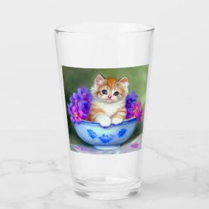 Copo De Pint Ilustração Vintage Laranja e White Kitten