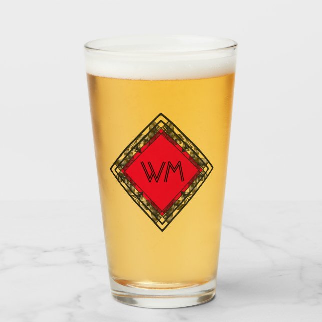 Copo De Pint Iniciais Personalizadas Deco Chic Vermelho Preto e (Frente (Preenchido))