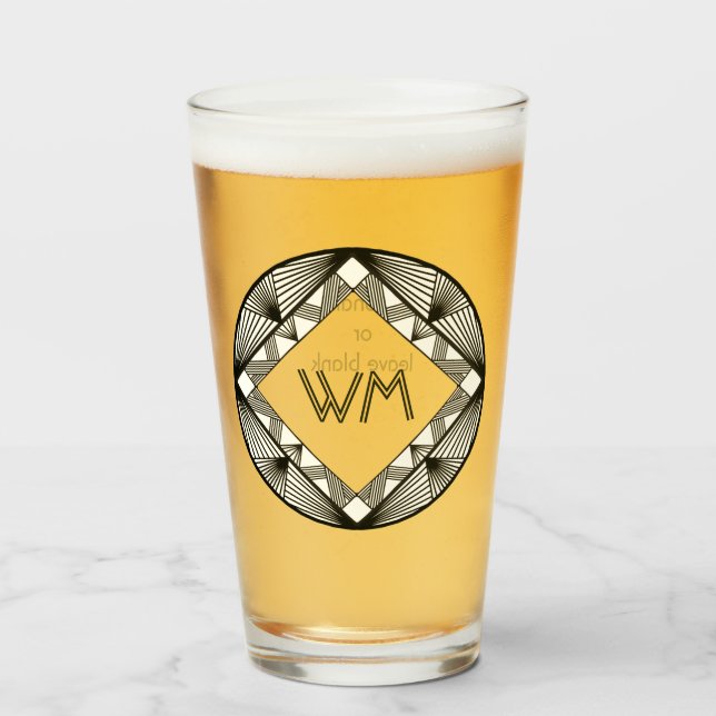 Copo De Pint Iniciais Personalizados Deco de Arte Preta Elegant (Frente (Preenchido))