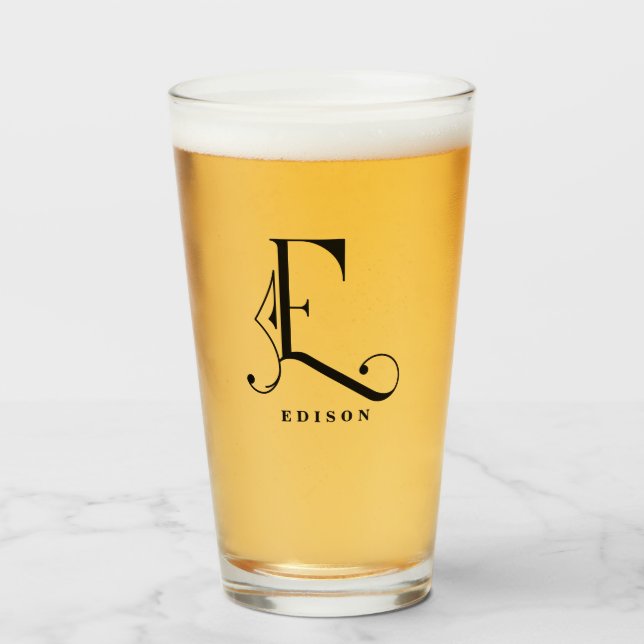 Copo De Pint Inicial E de Monograma Elegante com Nome de Famíli (Frente (Preenchido))