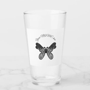 Copo De Pint Intrincado Mandala Boho Borboleta Preto e Branco A