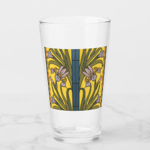Copo De Pint Iris Flower Art Nouveau Padrão De Vidro Obtido