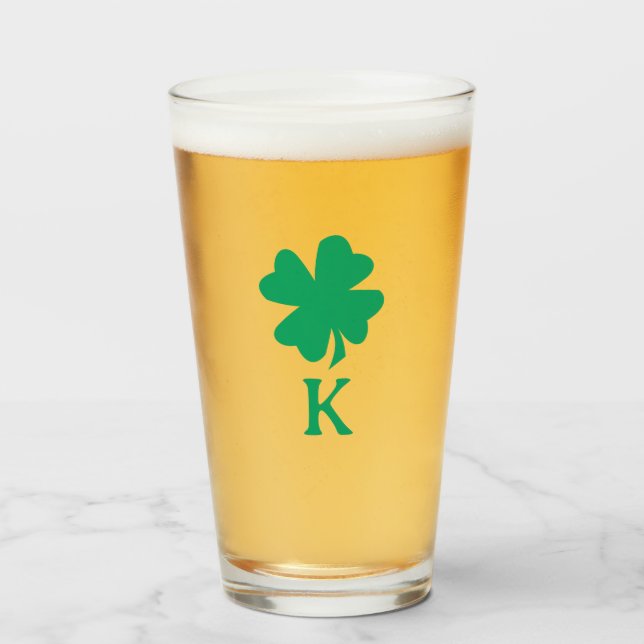 Copo De Pint Irish Shamrock Leaf Green Clover Monographic Nome  (Frente (Preenchido))