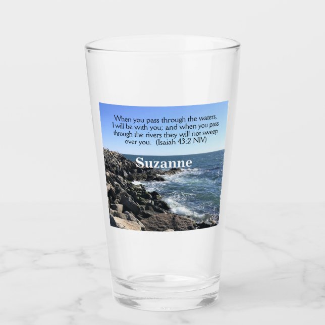 Copo De Pint Isaiah 43:2 Estarei com você Foto do Oceano (Frente)