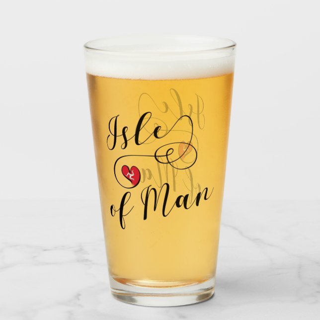 Copo De Pint Isle of Man Flag in A Heart, Manx (Frente (Preenchido))