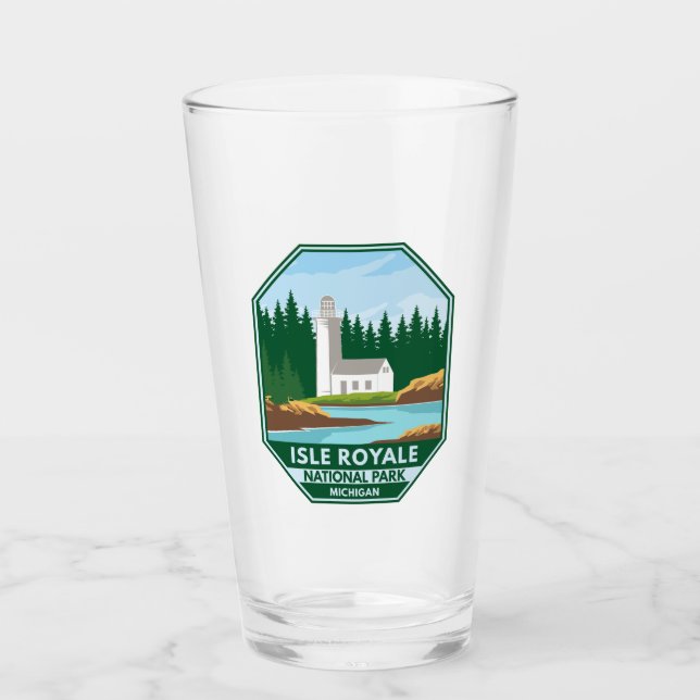 Copo De Pint Isle Royale National Park Farol Retro Emblem (Frente)