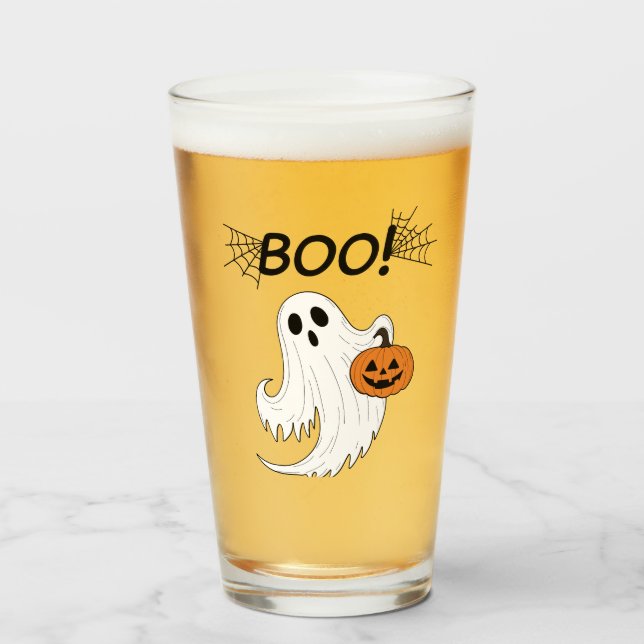 Copo De Pint Jack-o-lanterna e um fantasma branco Boo Halloween (Frente (Preenchido))