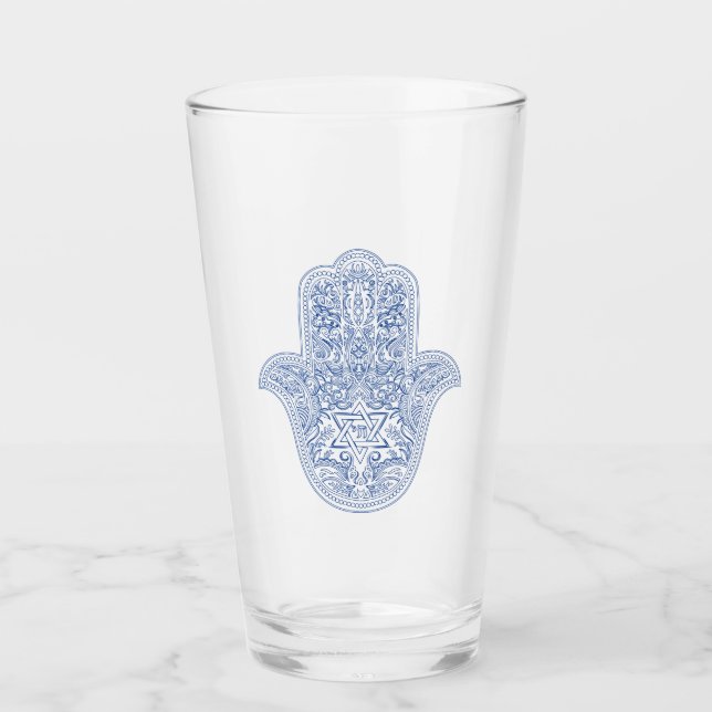 Copo De Pint Judaica - Óculos Bebendos - Hamsa Design (Frente)