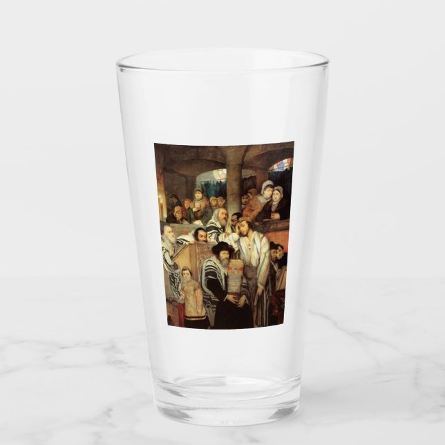 Copo De Pint Judeus Rezando na Sinagoga em Yom Kippur (Frente)