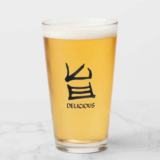 Copo De Pint Kanji Delicious do vidro preto (Frente (Preenchido))