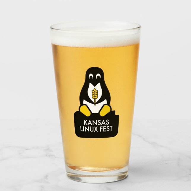 Copo De Pint Kansas Linux Fest Beer Glass (Frente (Preenchido))