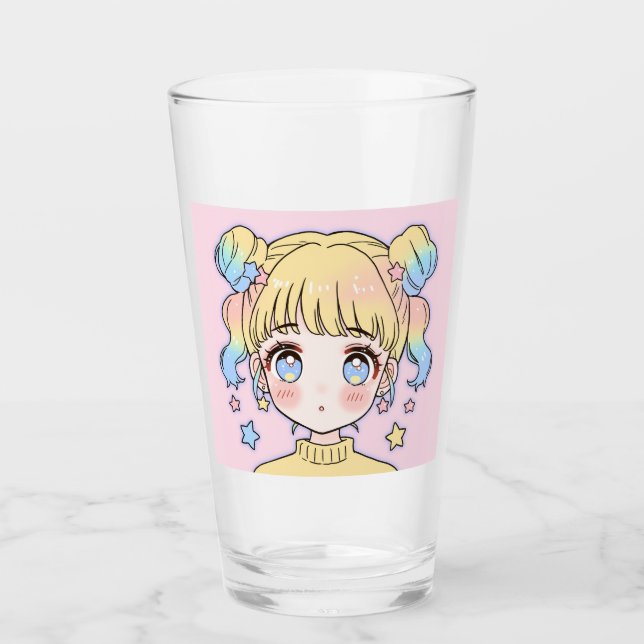 Copo De Pint Kawaii Pastel Star Girl Portrait (Frente)