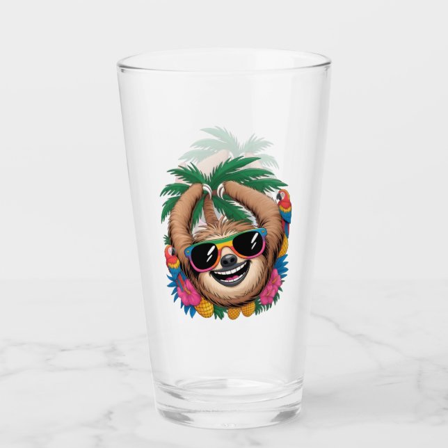 Copo De Pint Kawaii Tropical Sloth – Cute Summer Vibes Rainbow  (Frente)