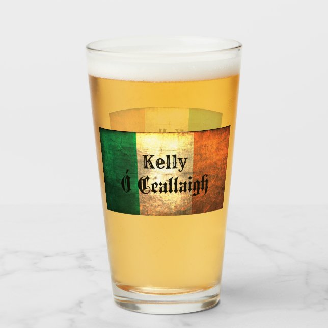 Copo De Pint Kelly Family Name on Irish Flag (Frente (Preenchido))
