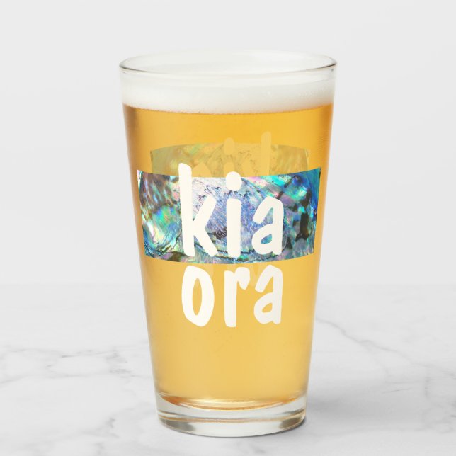 COPO DE PINT KIA ORA NEW ZEALAND PAUA BLACK MAORI NZ KIWI (Frente (Preenchido))
