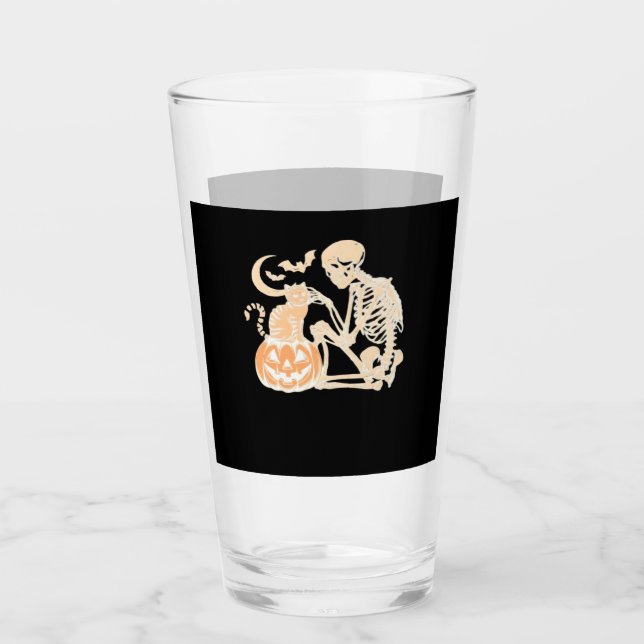 Copo De Pint kitty Caveira de Gato Esqueleto Fofa Roupa de Hall (Frente)