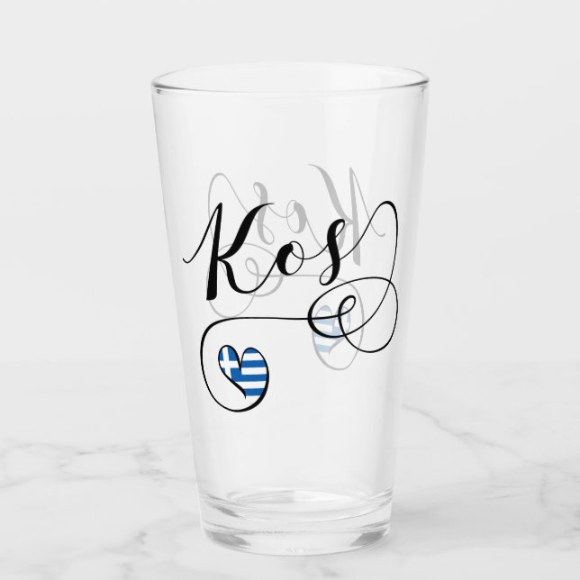 Copo De Pint Kos Heart In Flag, Grécia, Eu Amo Kos, Cos (Frente)