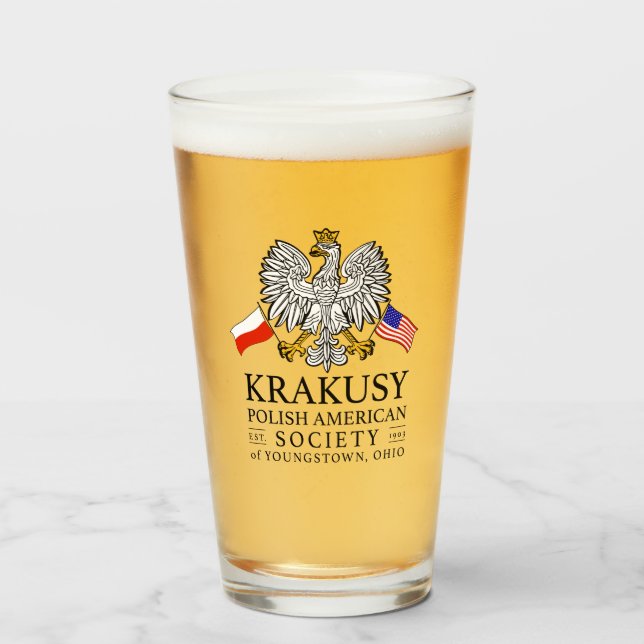 Copo De Pint Krakusy, Polonês American Society Beer Glass (Frente (Preenchido))
