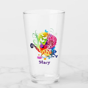 Copo De Pint Lagarto floral colorido