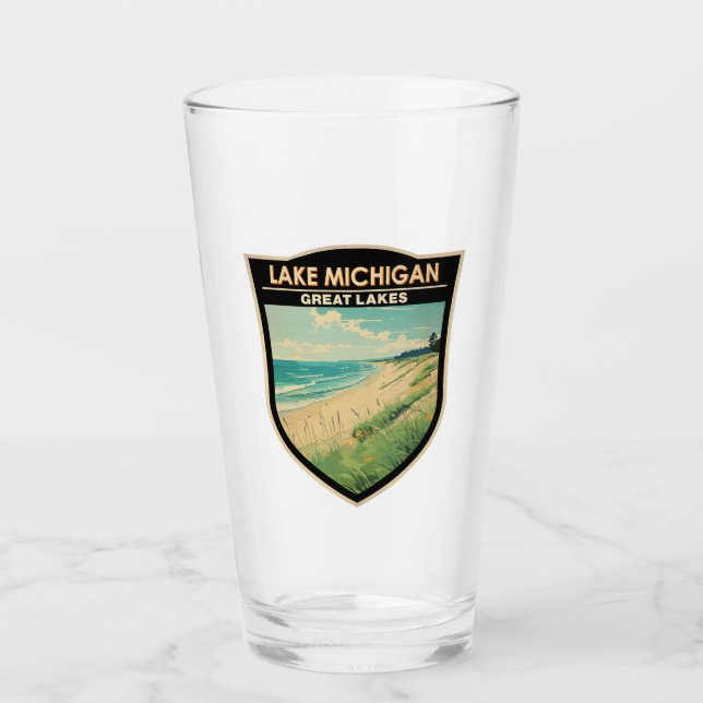 Copo De Pint Lago Michigan Viagem Art Vintage (Frente)