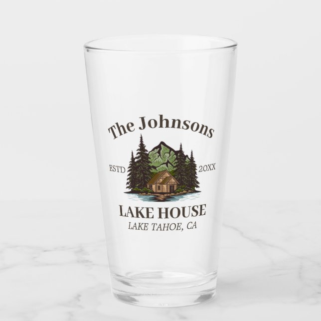 Copo De Pint Lake House Wood Themed Family Name Personalizado (Frente)