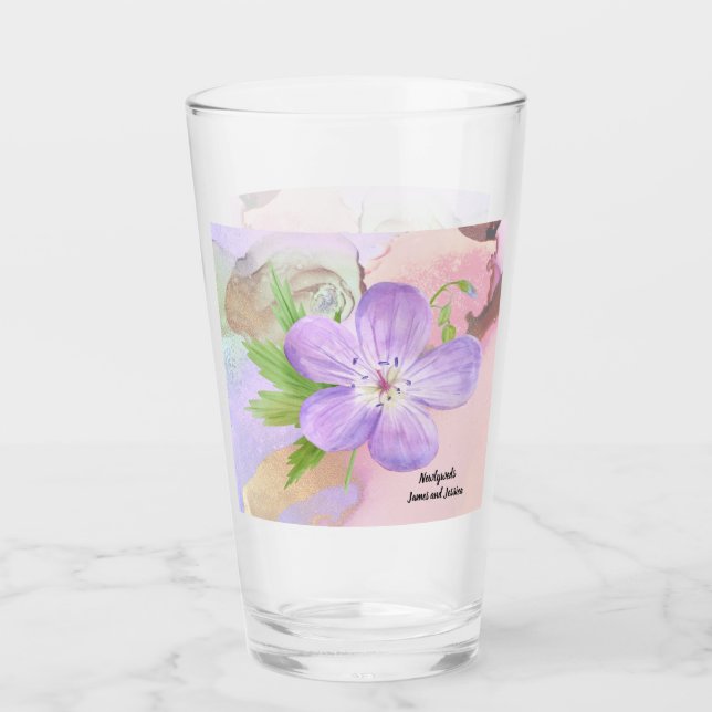Copo De Pint Lavanda Aquarela Vidro Floral Design (Frente)